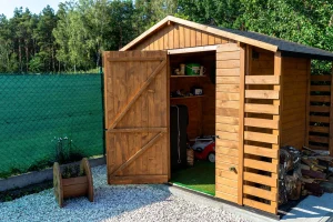 Shed installed on a raised gravel base for moisture control in Lethbridge